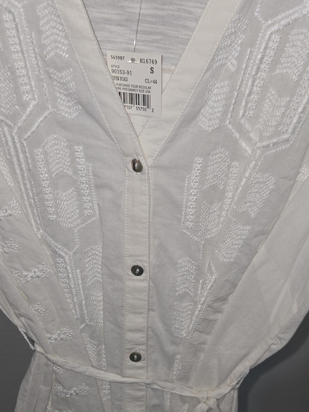Motherhood Maternity Cream Button-Front Tie Waist Tunic - Picture 3 of 6